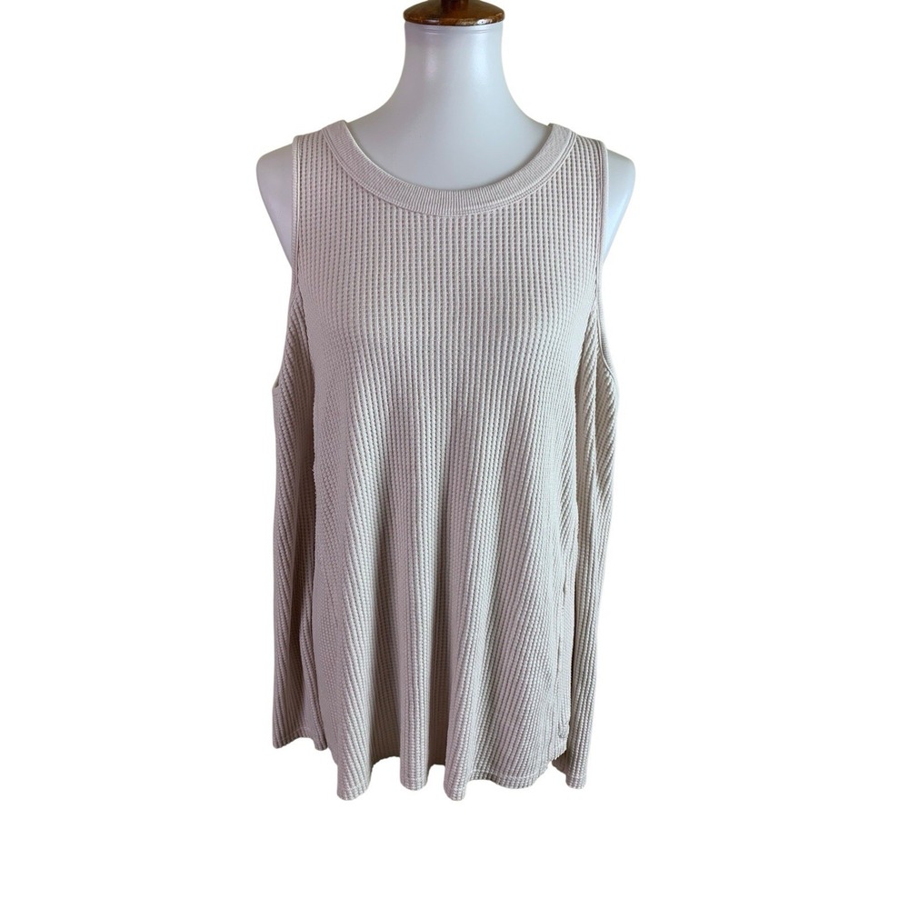 SAVVI Beige Waffle‎ Knit Tunic Top Long Sleeve Cozy Oversized Medium